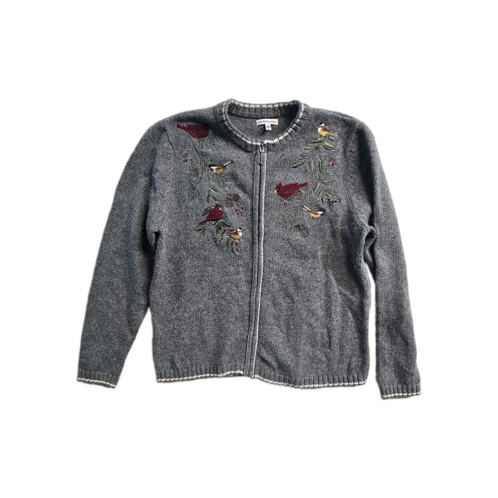 Croft & Barrow Cardinals Embroidered Chunky Zip Cardigan Sweater Gray L
